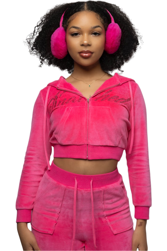 RASPBERRY VELOUR HOODIE